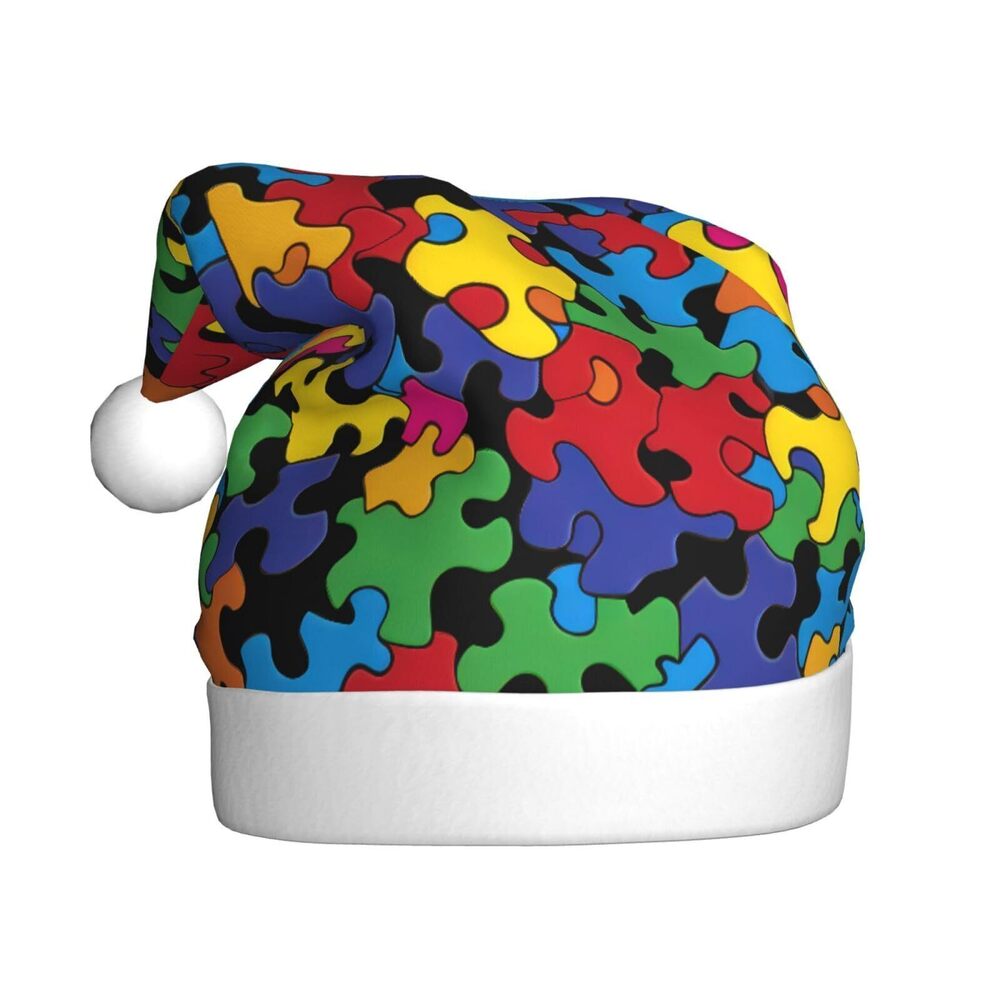 3286 Colorful Autism Awareness Santa Hat - Cozy Adult Plush Christmas
